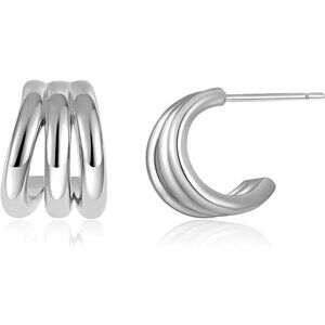 Women's Silver Plated Knot Triple Hoop Earrings Chunky Drop Nickle Free Jewelry